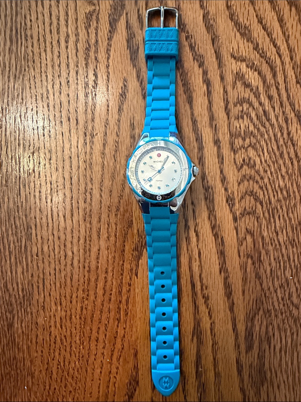 Michele Turquoise Blue Silicone Strap Crystal Accent Watch